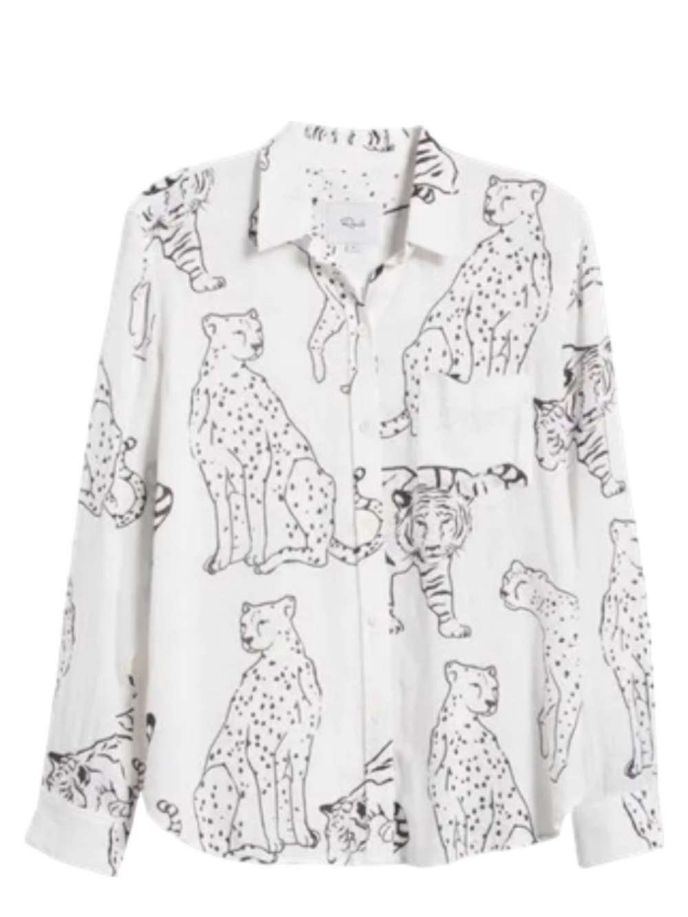 Rails White Button-Down Shirt with Black Cheetah & Tiger Sketch Print mediun